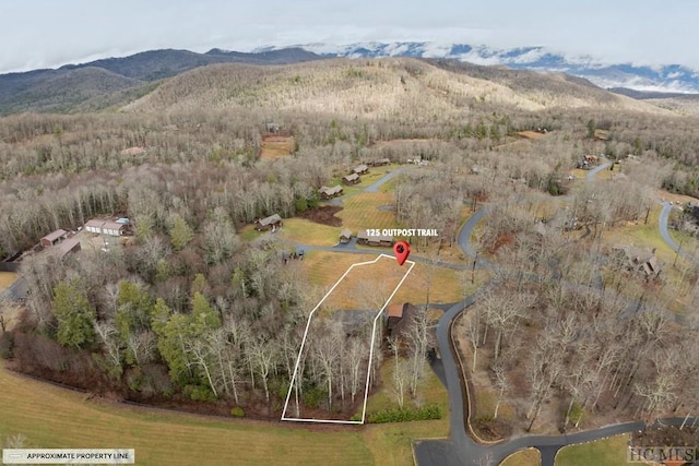 drone / aerial view featuring a mountain view