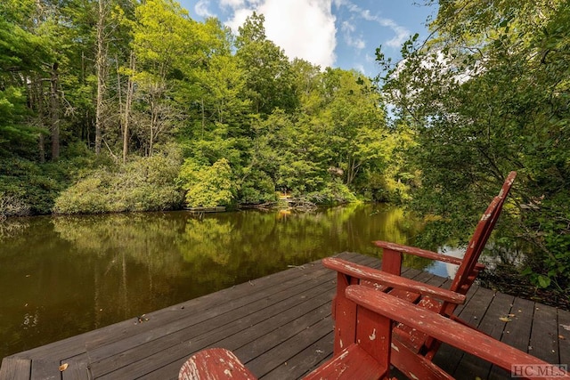 view of dock with a water view