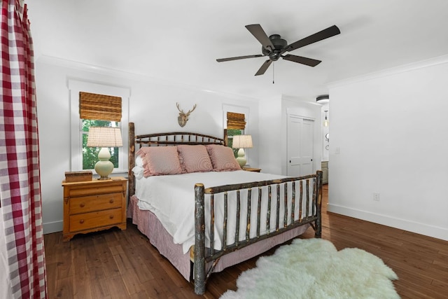 86 Beech Ct, Sapphire, NC 28774 - bedroom featuring wood finished floors, ornamental molding, and a ceiling fan