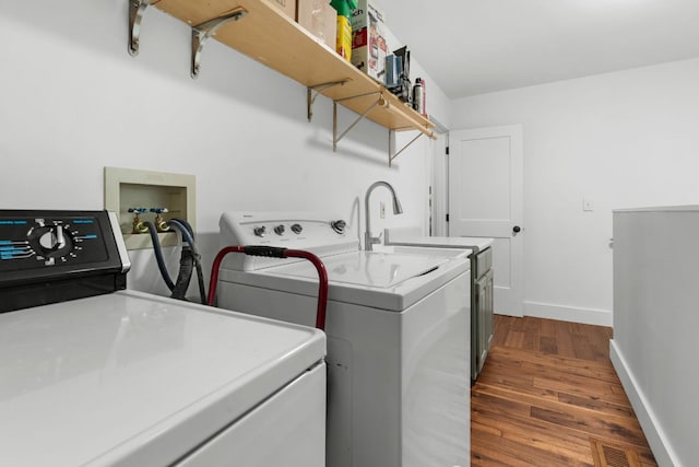 86 Beech Ct, Sapphire, NC 28774 - laundry area with separate washer and dryer and wood finished floors