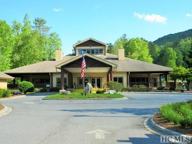 view of building exterior featuring a mountain view