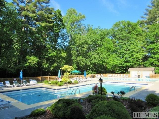 view of swimming pool with a patio area