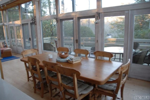 dining space featuring light hardwood / wood-style flooring