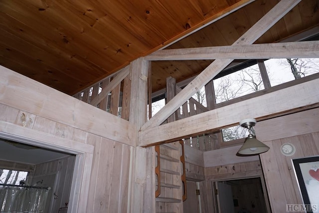 room details featuring wood walls