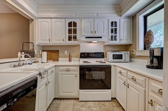 kitchen featuring white cabinetry, range with electric cooktop, dishwasher, and sink