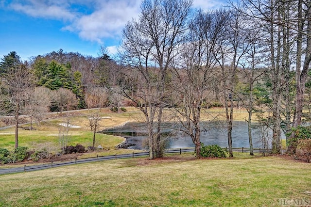 view of yard with a water view