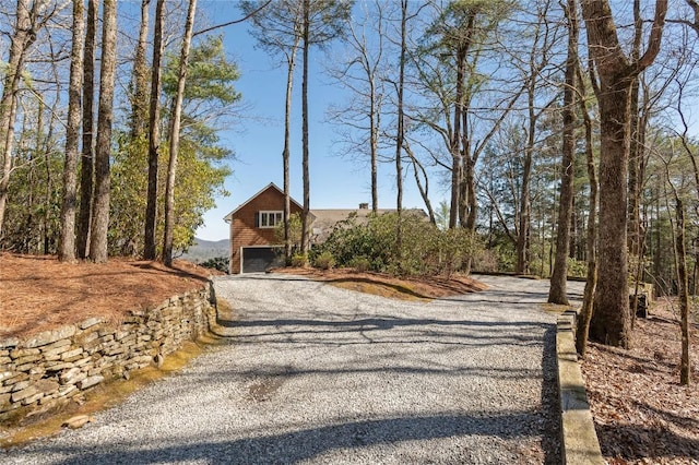 view of street featuring gravel driveway