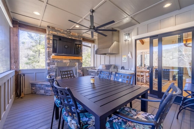 1132 Southshore Dr, Tuckasegee, NC 28783 - deck with an outdoor kitchen, ceiling fan, outdoor dining area, and grilling area