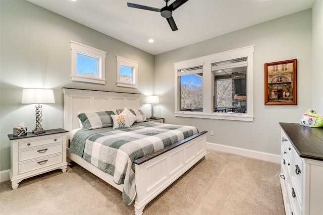 1132 Southshore Dr, Tuckasegee, NC 28783 - bedroom with recessed lighting, baseboards, a ceiling fan, and light colored carpet
