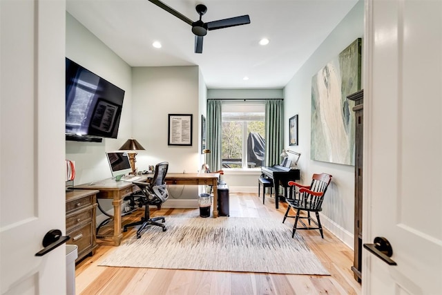 1132 Southshore Dr, Tuckasegee, NC 28783 - office area featuring ceiling fan, light wood finished floors, baseboards, and recessed lighting