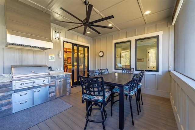 1132 Southshore Dr, Tuckasegee, NC 28783 - wooden deck with a grill, a ceiling fan, exterior kitchen, and outdoor dining space
