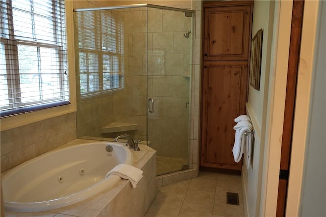 42 Hemlock Rdg, Highlands, NC 28741 - bathroom featuring a tub with jets, a stall shower, and tile patterned floors