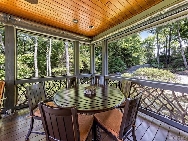 sunroom featuring wood ceiling