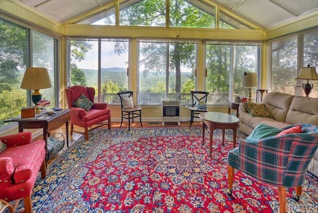 sunroom with lofted ceiling