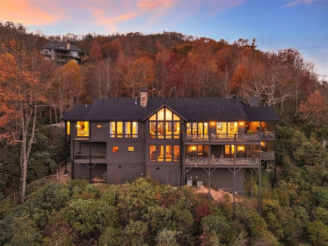 view of back house at dusk