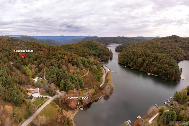 aerial view with a water and mountain view