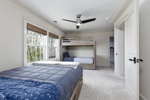 212 Ivorybill Way, Cashiers, NC 28717 - bedroom with crown molding, ceiling fan, carpet, baseboards, and visible vents