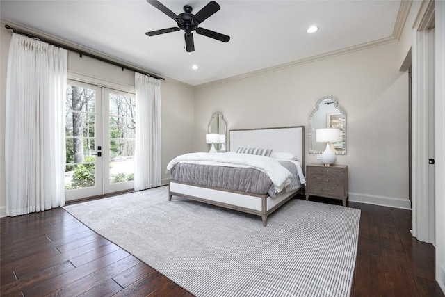 212 Ivorybill Way, Cashiers, NC 28717 - bedroom featuring baseboards, access to outside, french doors, and dark wood-type flooring