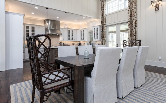 212 Ivorybill Way, Cashiers, NC 28717 - dining area featuring recessed lighting, a high ceiling, dark wood finished floors, and french doors