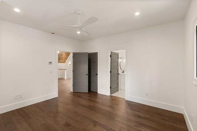 237 Glassy Rock Ln, Glenville, NC 28736 - unfurnished bedroom featuring wood finished floors, recessed lighting, ensuite bath, and a ceiling fan