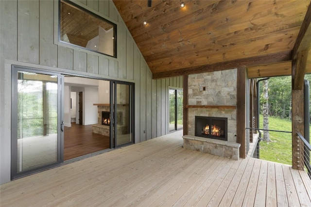 237 Glassy Rock Ln, Glenville, NC 28736 - wooden terrace with a fireplace
