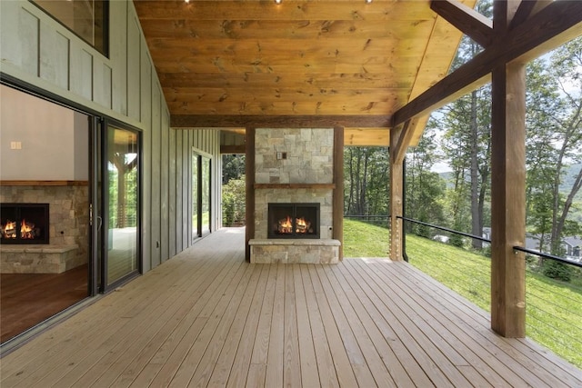 237 Glassy Rock Ln, Glenville, NC 28736 - wooden terrace with an outdoor stone fireplace