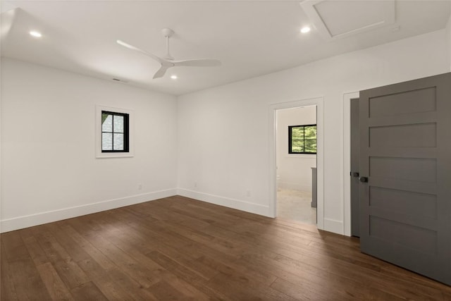 237 Glassy Rock Ln, Glenville, NC 28736 - empty room featuring attic access, dark wood-style floors, recessed lighting, and ceiling fan