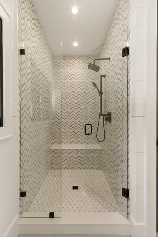 237 Glassy Rock Ln, Glenville, NC 28736 - bathroom featuring a stall shower and recessed lighting