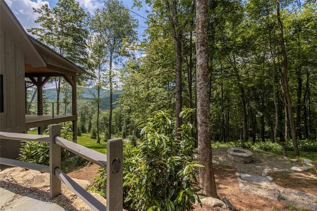 237 Glassy Rock Ln, Glenville, NC 28736 - view of yard with a fire pit and a forest view