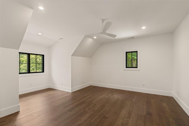 237 Glassy Rock Ln, Glenville, NC 28736 - bonus room with vaulted ceiling, plenty of natural light, dark wood-style floors, recessed lighting, and a ceiling fan