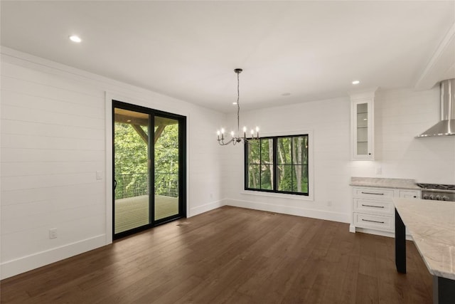 237 Glassy Rock Ln, Glenville, NC 28736 - unfurnished dining area featuring dark wood-style floors, a chandelier, and recessed lighting