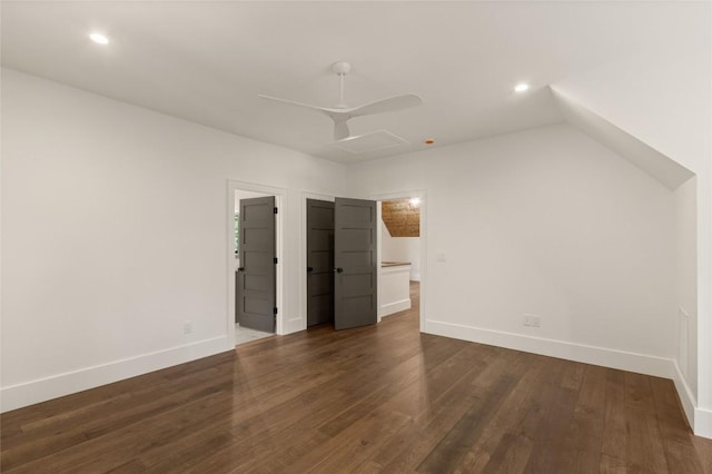 237 Glassy Rock Ln, Glenville, NC 28736 - unfurnished bedroom with dark wood-style floors, recessed lighting, ensuite bath, and a ceiling fan