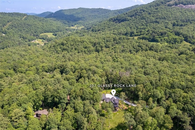 237 Glassy Rock Ln, Glenville, NC 28736 - aerial overview of property's location with a forest and a mountain backdrop