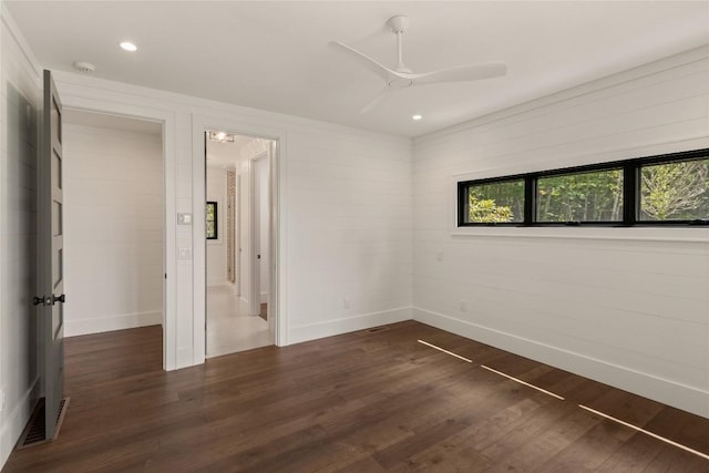237 Glassy Rock Ln, Glenville, NC 28736 - unfurnished bedroom with dark wood finished floors, recessed lighting, and a ceiling fan