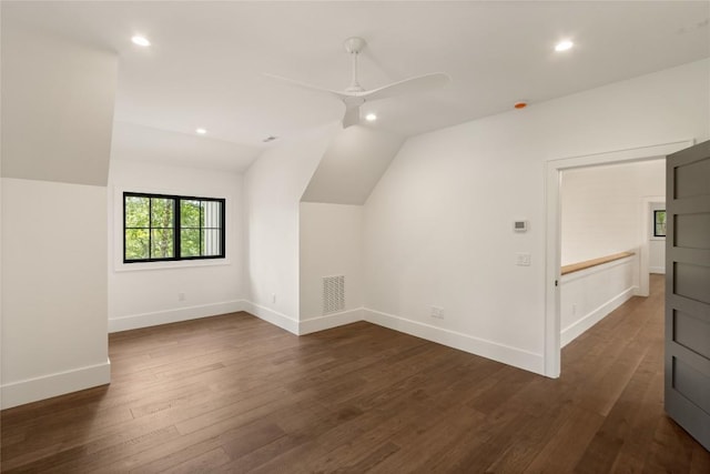 237 Glassy Rock Ln, Glenville, NC 28736 - bonus room with vaulted ceiling, dark wood-type flooring, recessed lighting, and ceiling fan