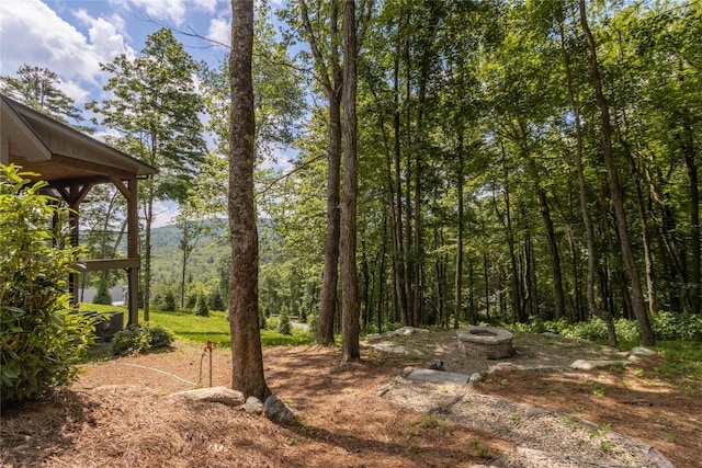237 Glassy Rock Ln, Glenville, NC 28736 - view of yard with a fire pit and a forest view