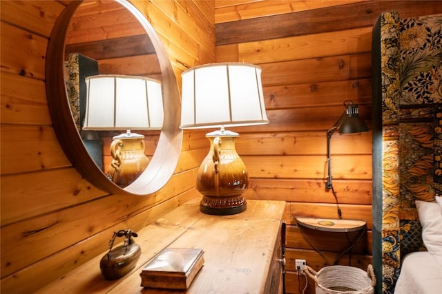 bathroom featuring wooden walls