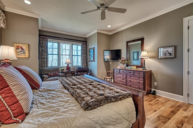 35 Creekwood Ct, Highlands, NC 28741 - bedroom featuring recessed lighting, wood finished floors, ornamental molding, baseboards, and a ceiling fan