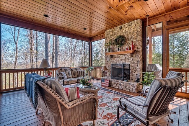 35 Creekwood Ct, Highlands, NC 28741 - sunroom featuring an outdoor living space with a fireplace