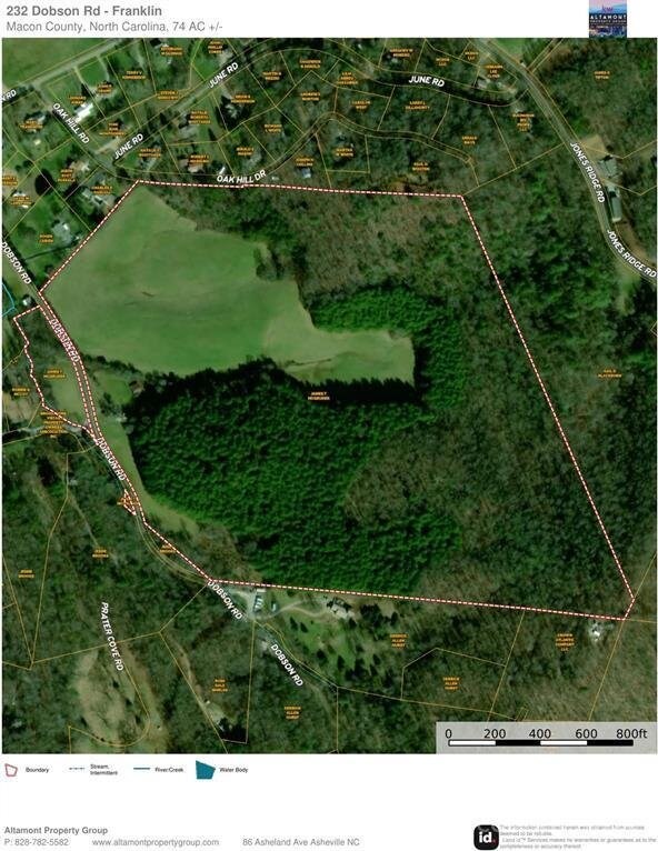 232 Dobson Rd, Franklin, NC 28734 - aerial overview of property's location featuring property boundaries highlighted