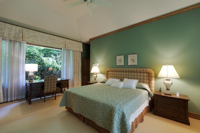 1747 Cold Mountain Rd, Lake Toxaway, NC 28747 - carpeted bedroom featuring vaulted ceiling and a ceiling fan