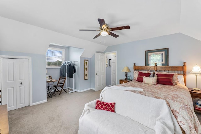 150 Lauren Ln, Franklin, NC 28734 - carpeted bedroom with vaulted ceiling and ceiling fan