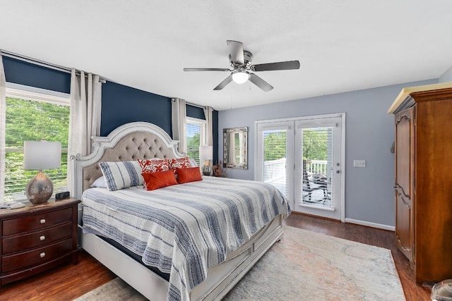 150 Lauren Ln, Franklin, NC 28734 - bedroom featuring access to outside, wood finished floors, ceiling fan, and french doors