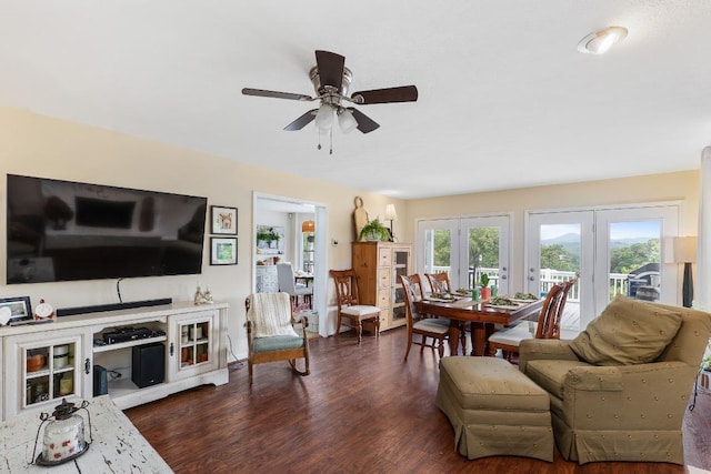 150 Lauren Ln, Franklin, NC 28734 - living area featuring french doors, dark wood-style floors, and a ceiling fan