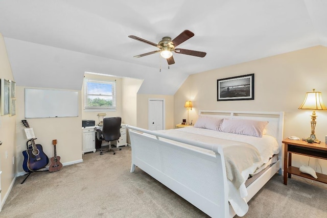 150 Lauren Ln, Franklin, NC 28734 - bedroom with lofted ceiling, light carpet, an office area, and ceiling fan