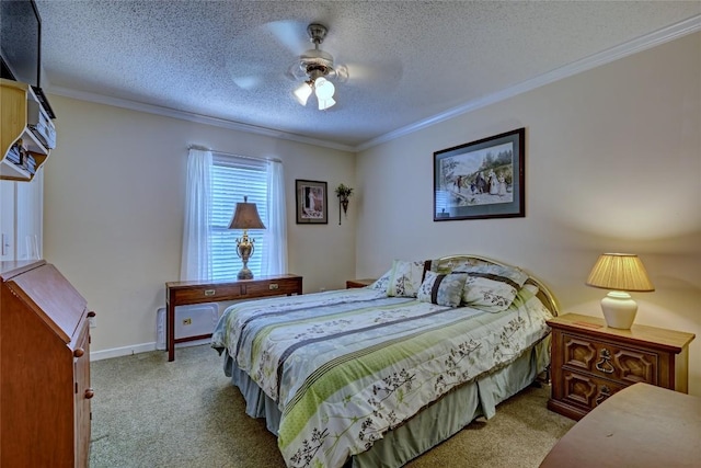 264 Cole Mountain Cir, Highlands, NC 28741 - bedroom with carpet, crown molding, a textured ceiling, and a ceiling fan