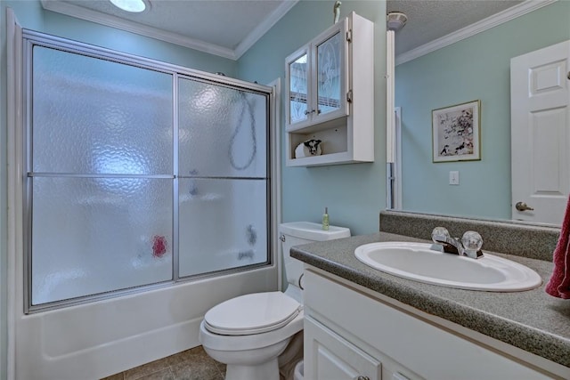 264 Cole Mountain Cir, Highlands, NC 28741 - full bath with vanity, ornamental molding, shower / bath combination with glass door, and tile patterned floors