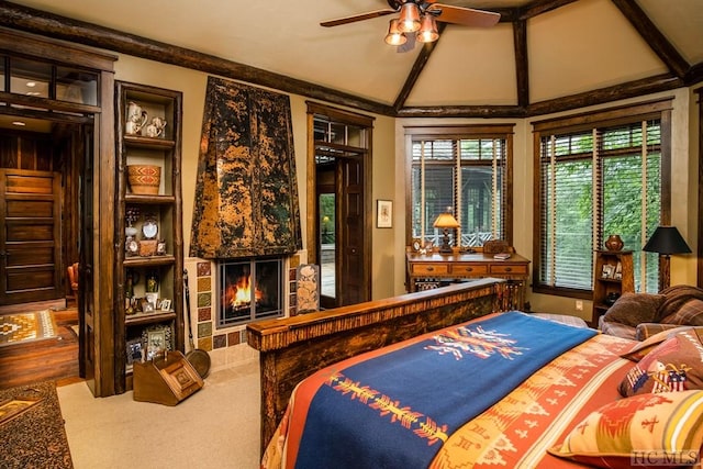 bedroom featuring vaulted ceiling and ceiling fan