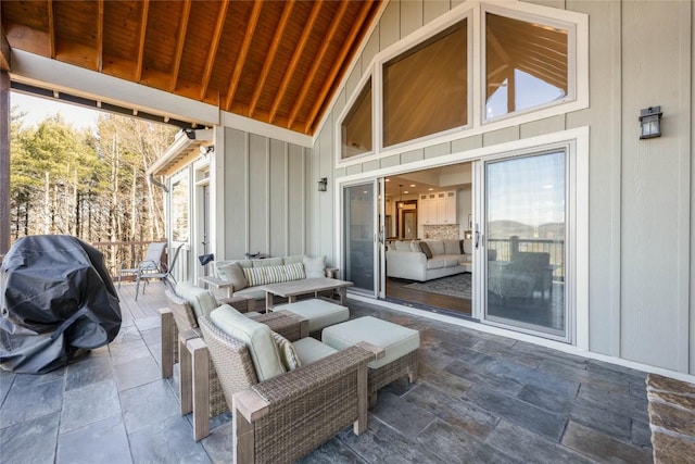 view of patio with a grill and an outdoor hangout area