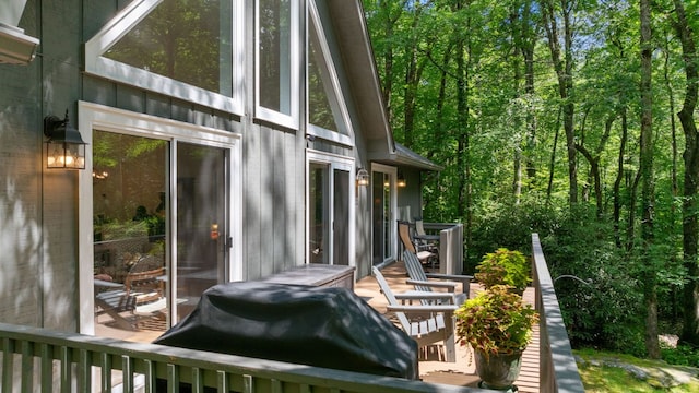 200 Blackberry Trl, Sapphire, NC 28774 - deck featuring a grill and a wooded view